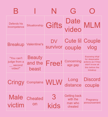 Tiktok couple bingo Card