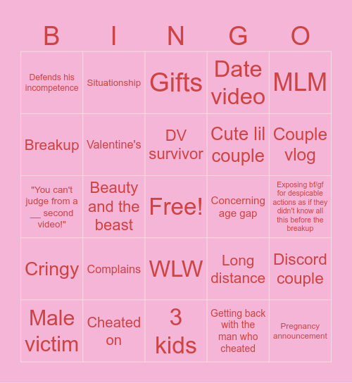 Tiktok couple bingo Card