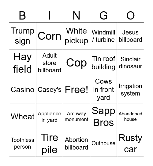Nebraska Bingo Card