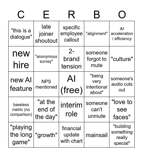 Town Hall Bingo Card