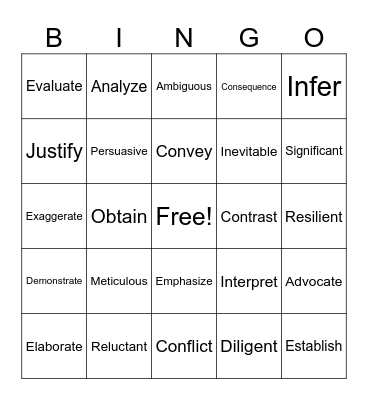 Vocabulary Bingo Card
