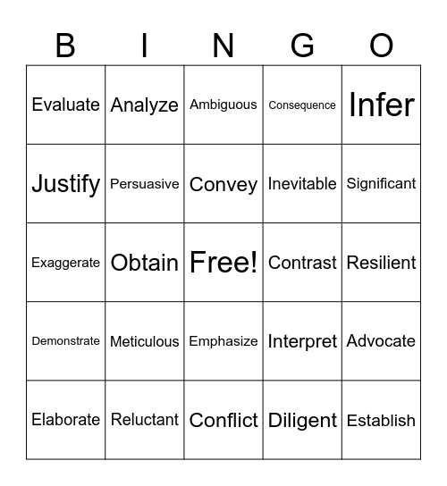 Vocabulary Bingo Card