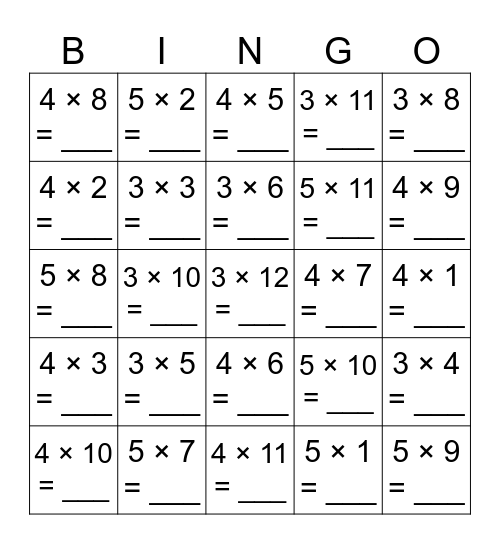 Multiplication Facts 3-5 Bingo Card