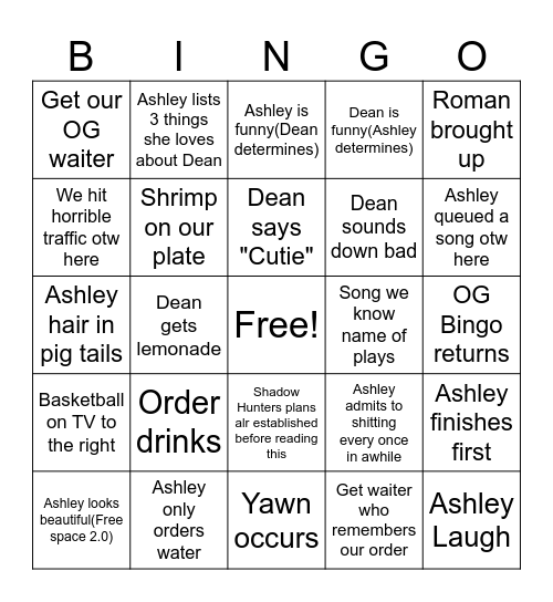 Crab Legs Bingo Card