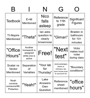 Ap Physics C Bingo Card