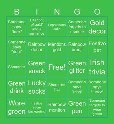 St. Patrick's Day Bingo Card