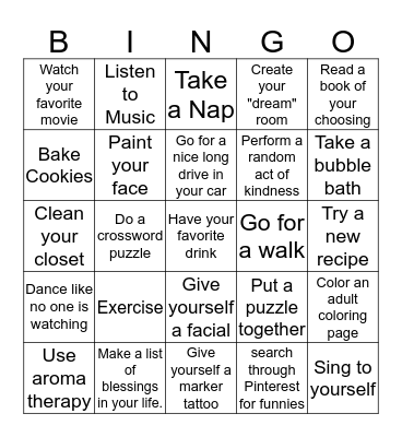 Coping Bingo Card