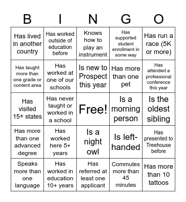 Treehouse Bingo Card