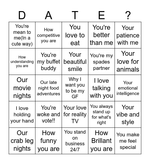 In Love with Ashley Bingo Card