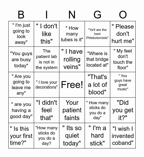 Patient Bingo Card