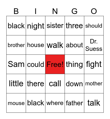 Dr. Suess sight words Bingo Card
