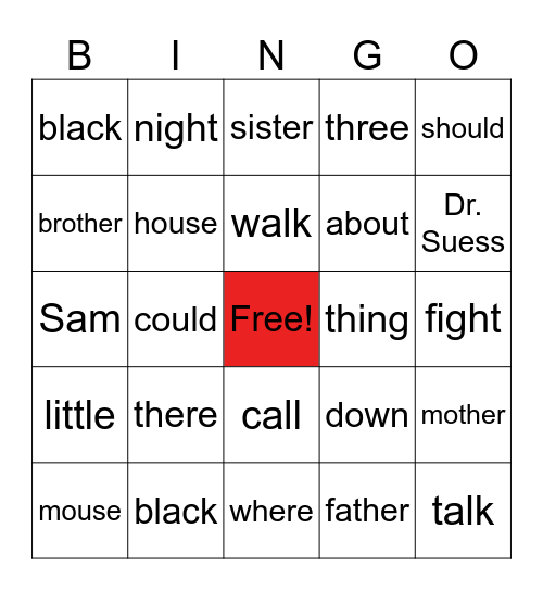 Dr. Suess sight words Bingo Card