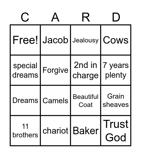 Joseph Bingo Card
