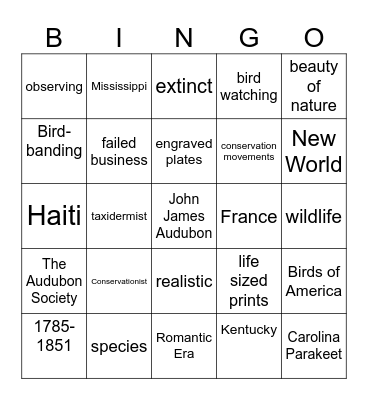 John James Audubon Bingo Card