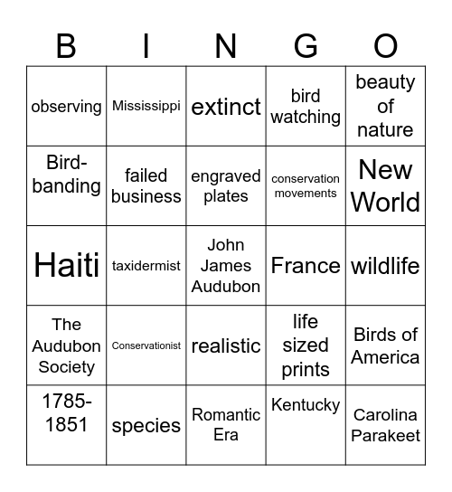 John James Audubon Bingo Card