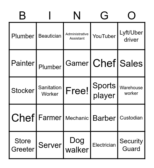 Jobs Bingo Card