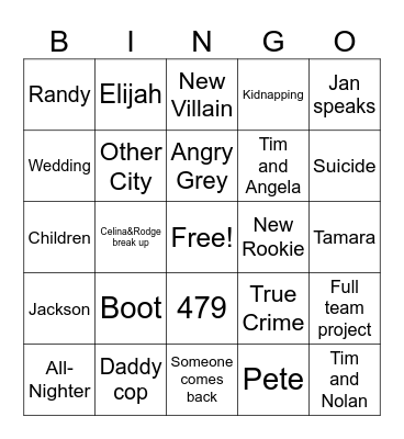 The Rookie Bingo Card