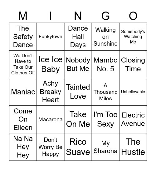One Hit Wonders Bingo Card