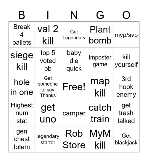 Game Challenges Bingo Card
