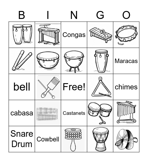 2026 Percussion Instruments Bingo Card
