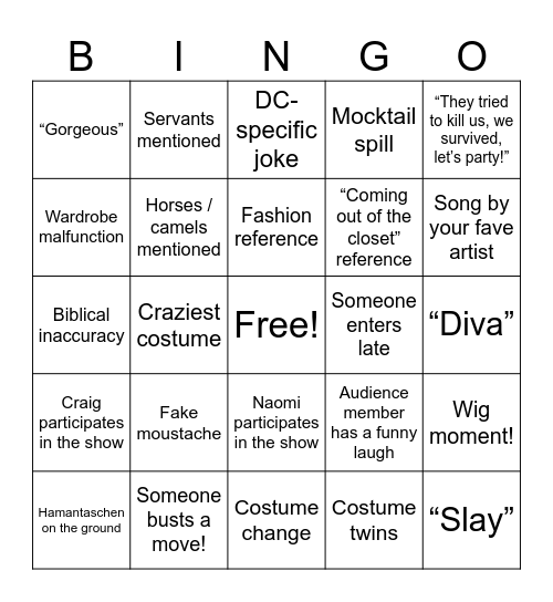 PURIM BASH BINGO Card