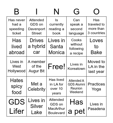 GDS Bingo Card
