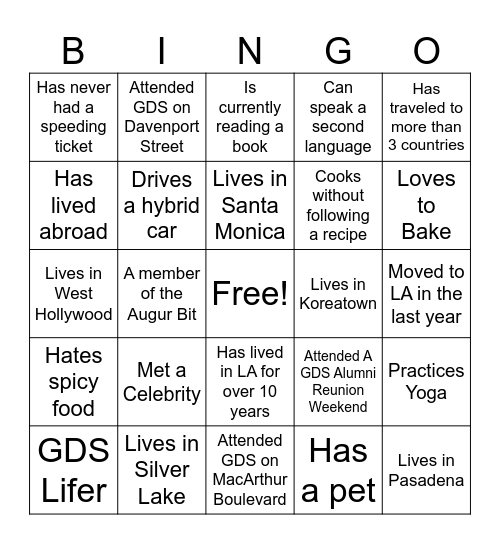 GDS Bingo Card