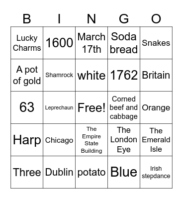St. Patrick's Day Bingo Card