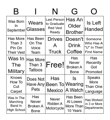 Lowes Bingo Card