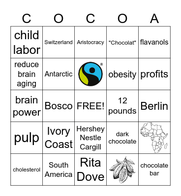 Amplify 6C The Chocolate Collection Bingo Card