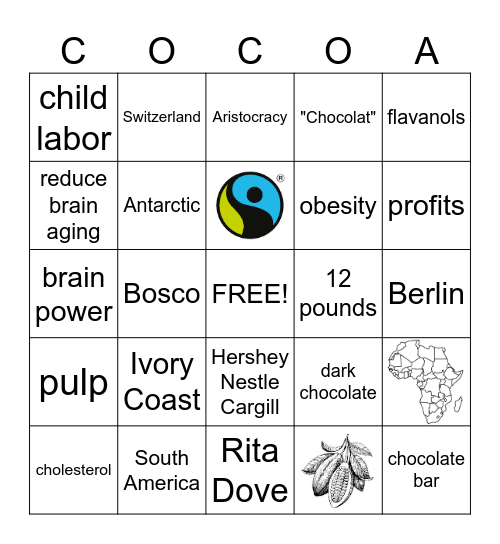 Amplify 6C The Chocolate Collection Bingo Card