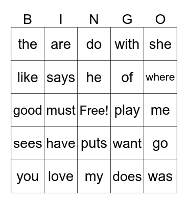 SIGHT WORDS Bingo Card
