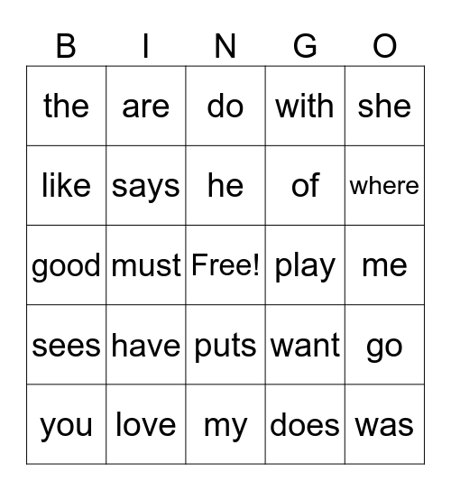 SIGHT WORDS Bingo Card