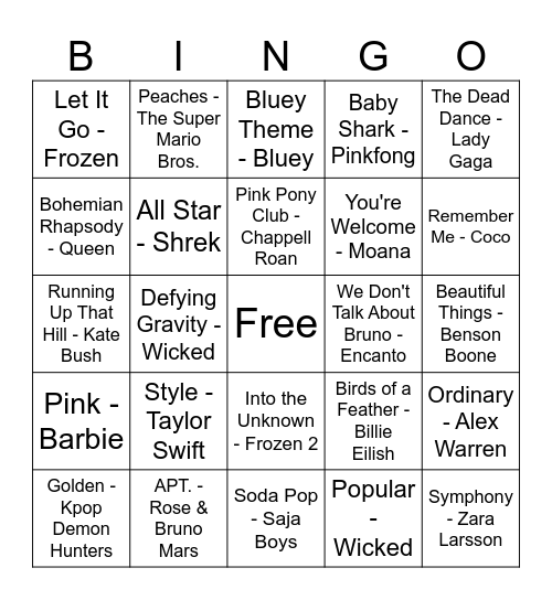 Music Bingo Card