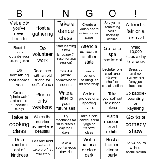 2026 Bingo Goals Bingo Card