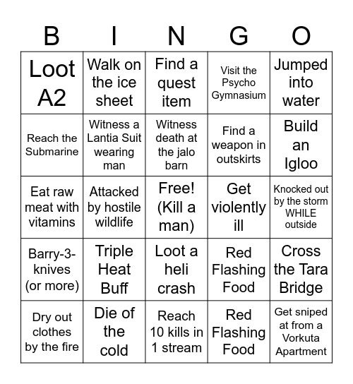 Namalsk Stream Bingo! Bingo Card
