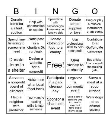 Giving Bingo Card