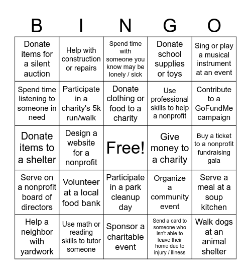 Giving Bingo Card