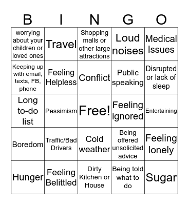 Know your Triggers Bingo Card