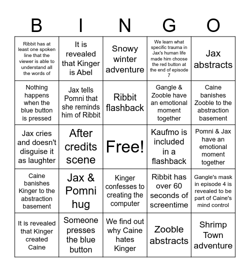 TADC Episode 8 Bingo Card