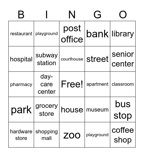 Places around Town Bingo Card