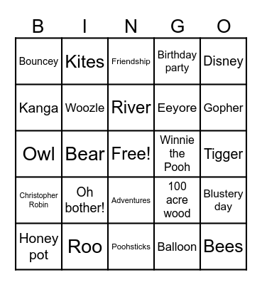 Winnie the Pooh Bingo! Bingo Card