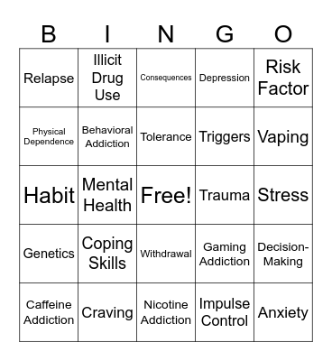 Addictions Basics Bingo Card