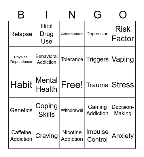 Addictions Basics Bingo Card