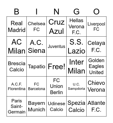 SOCCER TEAMS Bingo Card