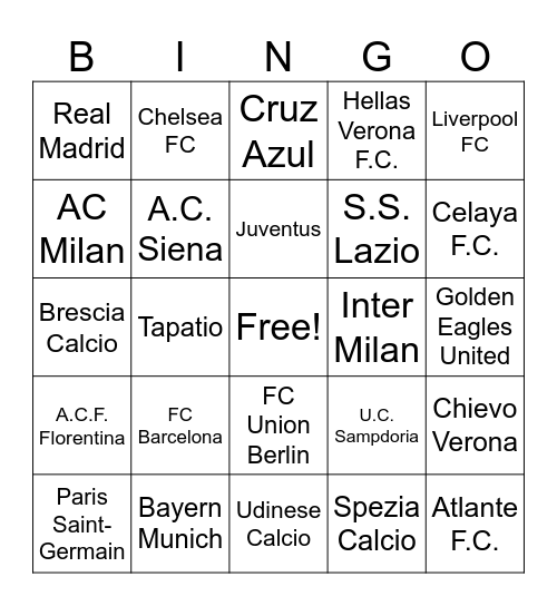 SOCCER TEAMS Bingo Card