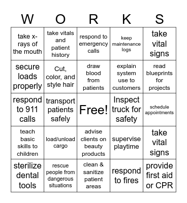 Job Duties Bingo Card