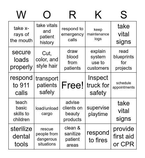 Job Duties Bingo Card