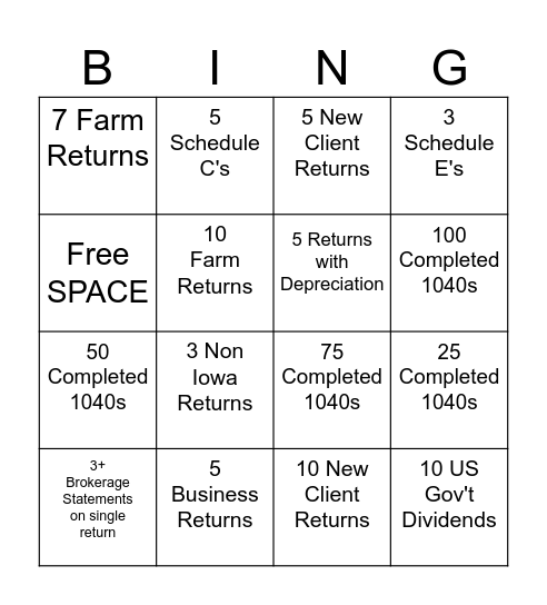 TrustPoint Tax Season Bingo Card