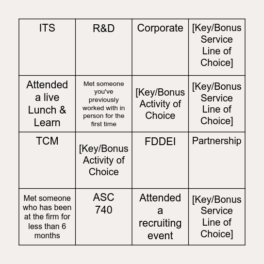ROLODEX Bingo Card